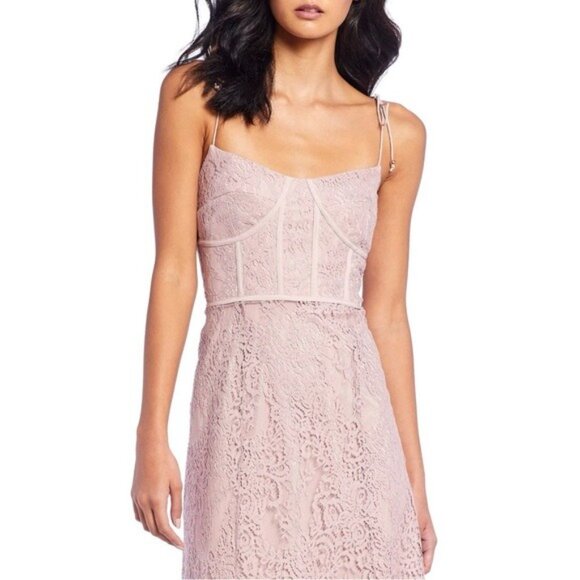 Keepsake The Label Sense Lace Midi Dress 10 Pink Sheer Sweetheart Tie Sleeve - Picture 2 of 13